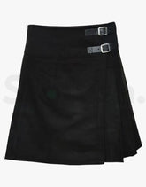 Ladies’ Plain Black Short Tartan Kilt Womens